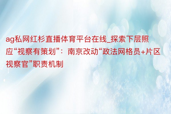 ag私网红杉直播体育平台在线_探索下层照应“视察有策划”：南京改动“政法网格员+片区视察官”职责机制