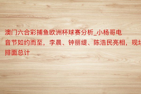 澳门六合彩捕鱼欧洲杯球赛分析_小杨哥电音节如约而至，李晨、钟丽缇、陈浩民亮相，现场排面总计