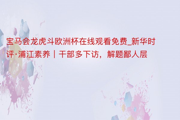 宝马会龙虎斗欧洲杯在线观看免费_新华时评·浦江素养｜干部多下访，解题鄙人层