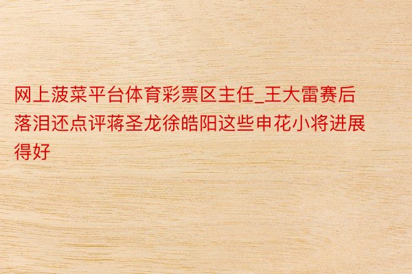 网上菠菜平台体育彩票区主任_王大雷赛后落泪还点评蒋圣龙徐皓阳这些申花小将进展得好