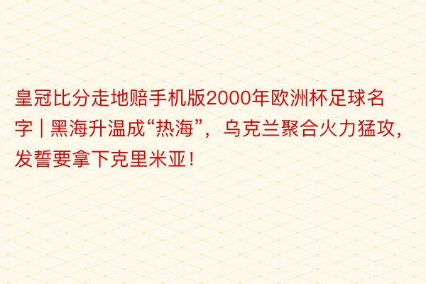 皇冠比分走地赔手机版2000年欧洲杯足球名字 | 黑海升温成“热海”，乌克兰聚合火力猛攻，发誓要拿下克里米亚！
