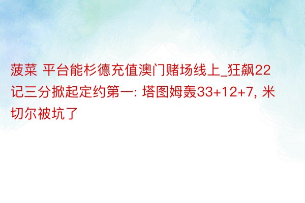 菠菜 平台能杉德充值澳门赌场线上_狂飙22记三分掀起定约第一: 塔图姆轰33+12+7, 米切尔被坑了